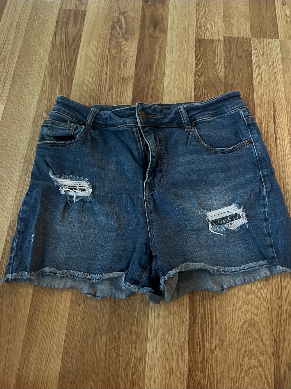 Women's Distressed Denim Shorts - Dark Blue